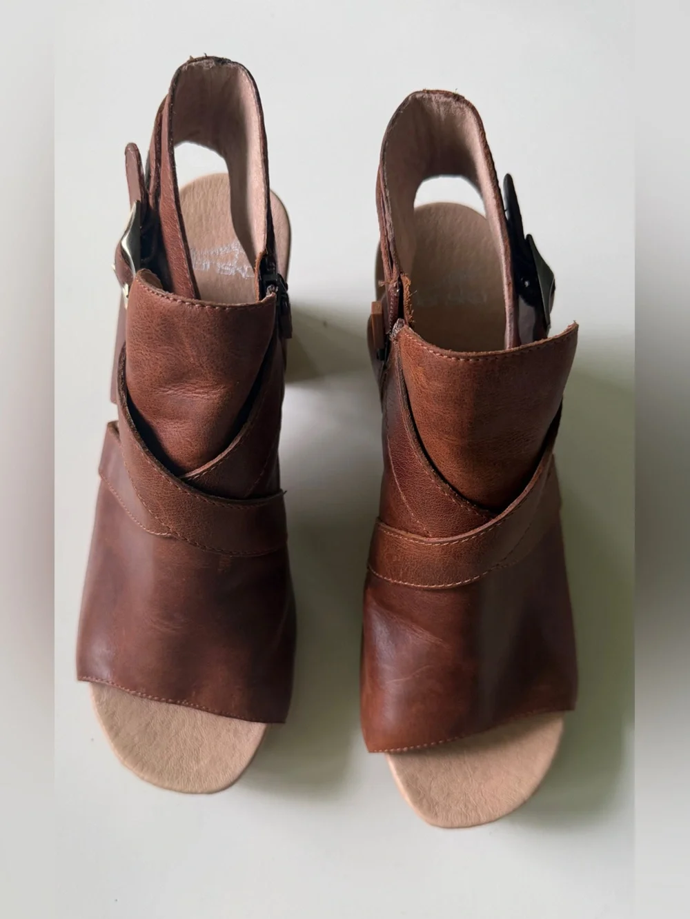 Dansko Arlene Leather Boho Peep Toe Heel Tan Block Heel Sandals Womens Sz 39
